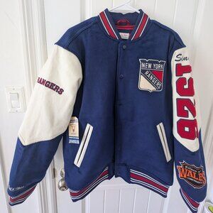 NWT Men's Blue New York Rangers Team History Vintage Full-Snap Varsity Jacket